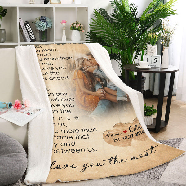 Personalized Blanket For Couple| I Love You The Most Blanket Husband Gif Wife Gift for Birthday Anniversary Wedding Valentine's Day Mother's Day Father's Day| JB231