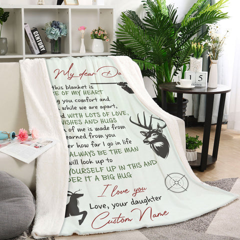 Personalized Blanket My Dear Dad| Custom Hunting Gift for Dad| Dad Blanket Hunting Theme| Gift for Dad, Father on Christmas, Birthday, Thanksgiving, Father's Day| JB203