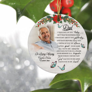 Dad memorial Christmas ornament ceramic personalized picture Dad in Heaven memory sympathy gift NOM233