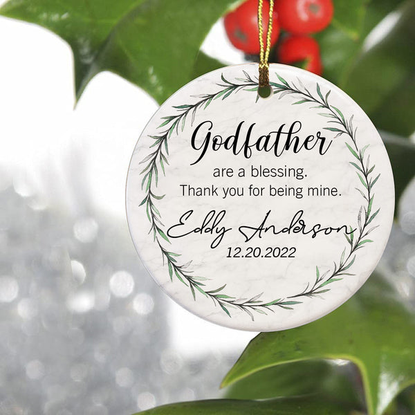 Personalized Ornament For Godfather - Keepsake Gift from Godfather, Godmother, Godparents - Christening Baptism Gift - Christmas Ornament from Godchild - JOR19