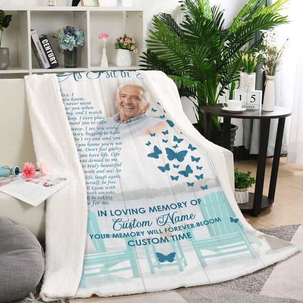 Memorial Fleece Blanket - As I Sit in Heaven Butterfly Memorial Blanket Personalize Sympathy Blanket for Loss of Loved One Father Mother Husband Remembrance Fleece Grief Blanket - JB295