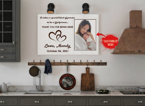 Personalized Godparents Gift| Photo Canvas Custom Gift for Godfather Godmother| Baptism Gift Christening Gift for Godmother Godfather| JC730