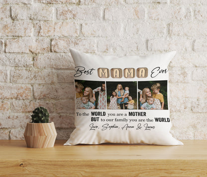 Personalized Mom Pillow - Best Mama Ever, Mother's Day Thoughtful Gift Photo Collage, I Love You Mom| NPL18