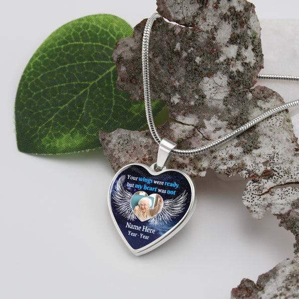Custom Memorial necklace with photo| Your wings were ready| Rememberance jewelry sympathy loss gift NNT26