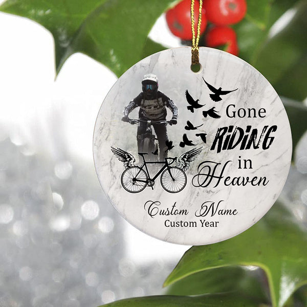 Gone riding in heaven - cycling memorial Christmas ornament, mountain biker BMX bicycle ornament| ONT13