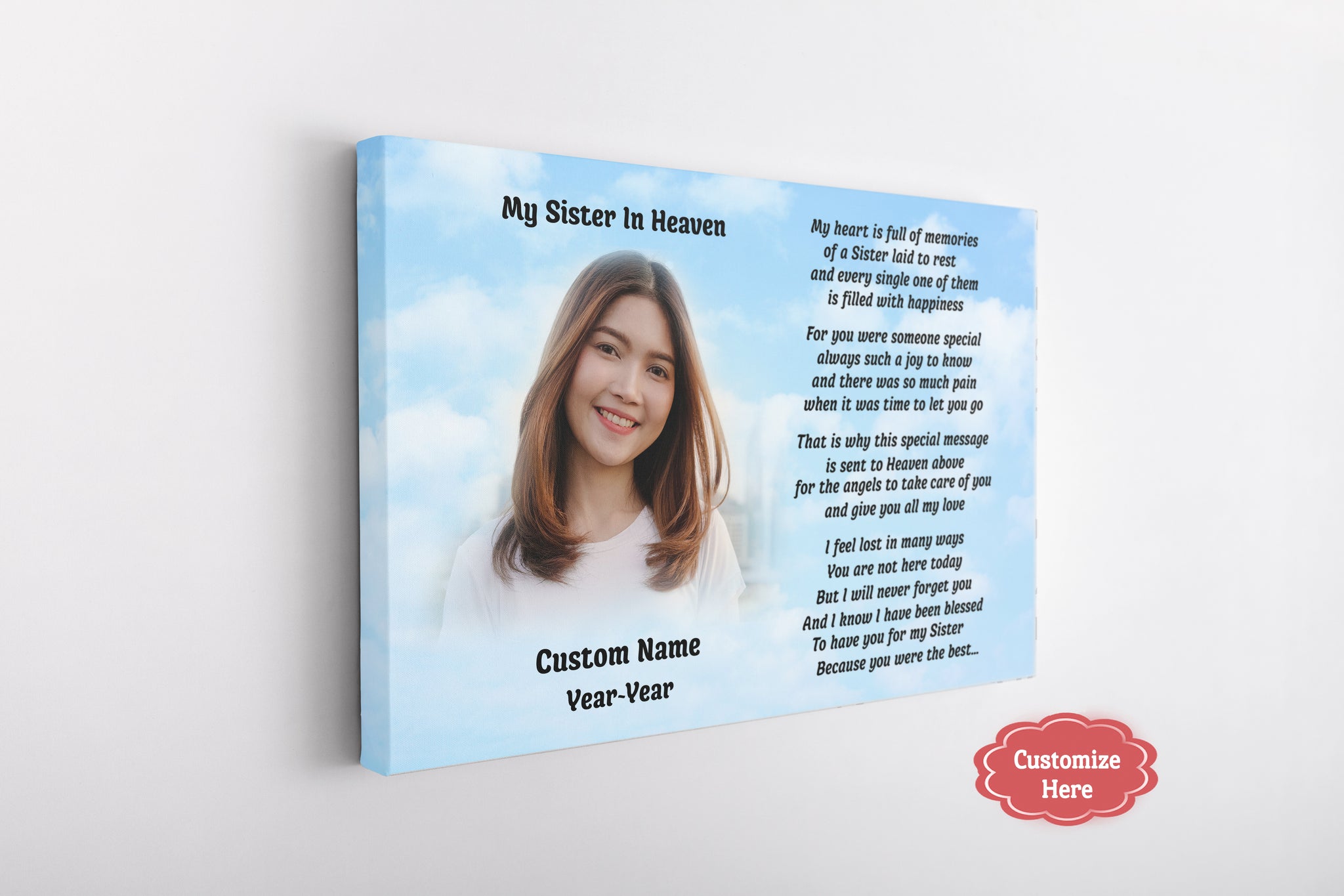 Sister Remembrance - Personalized Memorial Canvas| Sister in Heaven Memorial Canvas, Memorial Gift for Loss of Sister, Sympathy Bereavement, In Memory of Sister| N2340