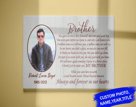 Brother Remembrance Canvas - Custom Image Canvas| Brother Memorial Gift| In Memory of Brother in Heaven| Bereavement Sympathy Gift for Loss of Brother JC339