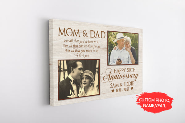 Personalized Wedding Anniversary Canvas for PARENT| Happy Anniversary Canvas Parents Gift from Daughter Son, Gift for Mom & Dad on Valentine, Christmas, Anniversary Wedding| JC456