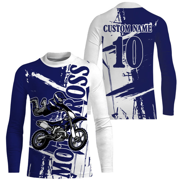 Custom Motocross Jersey Blue UPF30+ Youth Men Women Dirt Bike Shirt Racing Long Sleeve NMS1335