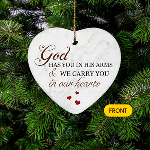 Remembrance Heart Ornament - We Carry You In Our Hearts 2 Sided Memorial Ornament Personalized Sympathy Gift for Loss of Father Mother In Memory of Loved One in Heaven - JOR54