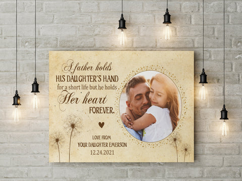 Personalized Dad Canvas| Father & Daughter Together Photo Wall Art| Dad Gift from Daughter for Father on Christmas, Birthday, Thanksgiving| Gift from Daughter for Father's Day| JC721