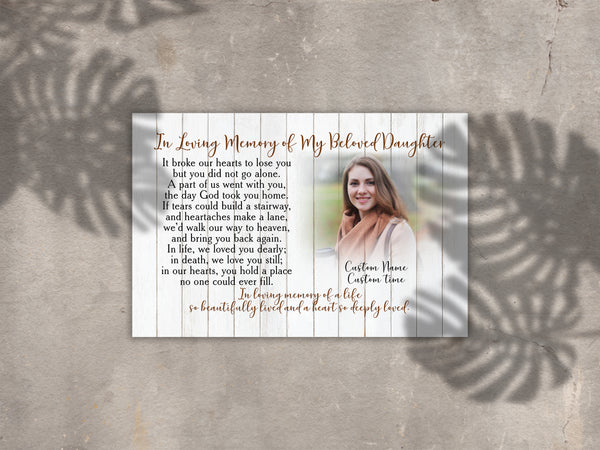 Memorial Canvas for Daughter - Personalized Memorial Gift for Loss of Daughter Remembrance Canvas In Loving Memory of Daughter in Heaven Sympathy Gift for Parents Loss Daughter - JC765