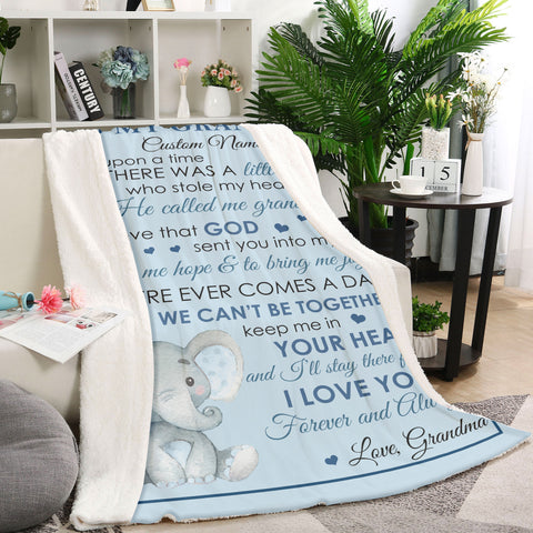 Personalized Blanket To My Grandson from Grandma| Elephant Fleece Blanket for Grandson| To My Grandson Blanket Sentimental Gift for Grandson on Christmas, Birthday, Baptism| JB196