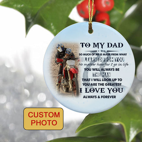 Dad Biker Christmas ceramic ornament with picture to my Dad Motocross dirt bike motorcycle ornament NOM237