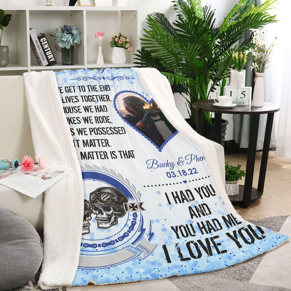 Customized Biker Husband Blanket| I Had You  and You Had Me Biker Motorcycle Blanket|  Blanket from Wife for Husband on Birthday,  Valentine’s Blanket, Anniversary Day BP51 Myfihu