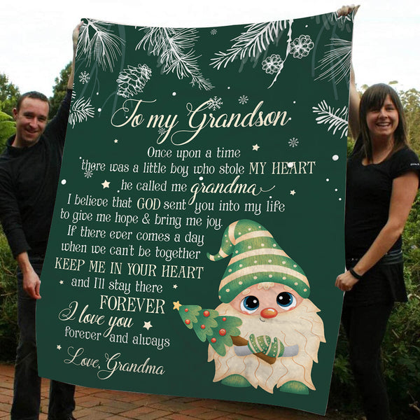 Personalized Blanket| To My Grandson Cute Christmas Gnomes Blanket | Soft Fleece Throw Blanket for Grandson from Grandparents, Grandma, Grandpa on Christmas & New Year| T913