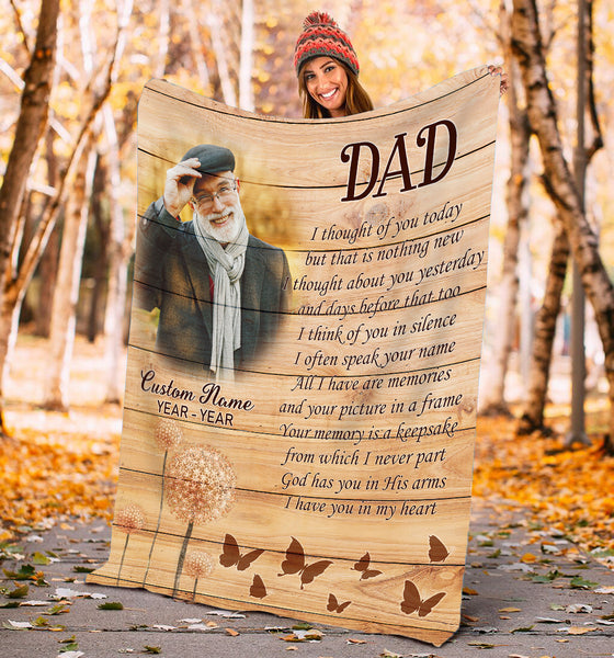 Dad Memorial Blanket| Personalized Photo&Name| I Thought of Ypu Today| Dad Remembrance, In Heaven Father Memorial| Sympathy Gift for Loss of Father, In Memory| N2431