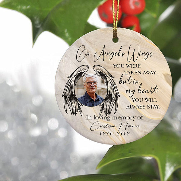 Memorial ornament, on angel wings, remembrance ornament for loss of dad, mom, brother, daughter| ONT26