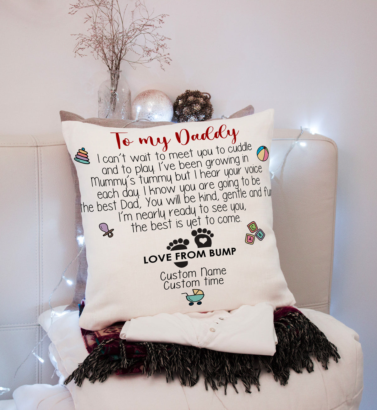 Custom New Dad Pillow| Can't Wait To Meet You| First Father's Day Gift for Husband 1st Time Dad To Be| JPL65