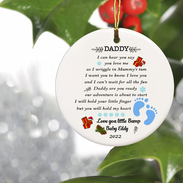 Daddy Ornament Love Message from Baby Bump - Custom Ornament| Dad To Be Gift New Dad Gift Pregnancy Announcement Baby Reveal Ornament on Christmas New Baby Christmas Ornament| JOR09