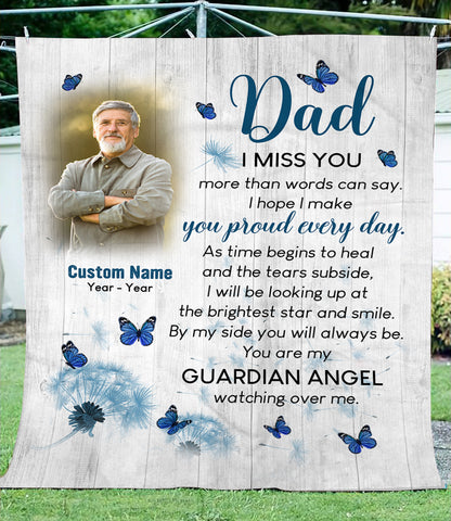 Dad Remembrance Personalized Blanket, In Loving Memory of Dad Memorial Gift Sympathy Blanket Throw N2725