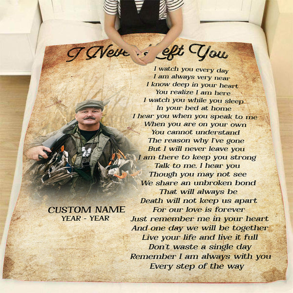 Personalized Memorial Blanket| I Never Left You| Memorial Gift, Sympathy Gift for Loss of Father Mother Husband Son in Heaven, Bereavement Gift| In Loving Memory Remembrance| N2318