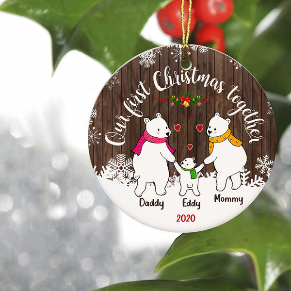 Our First Christmas Together Ornament - Custom Name Ornament Polar Bear Ornament for Family on Christmas| Christmas Ornament Christmas Decoration for Family| JOR12