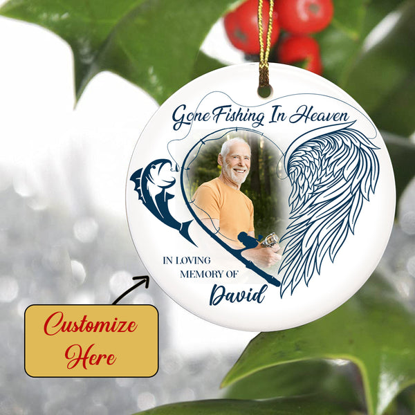 Personalized Memorial Ornament | Gone Fishing in Heaven Ornament - Christmas Sympathy Gift for Loss Dad, Loss Father | Remembrance Ornament | Bereavement Gift AP318