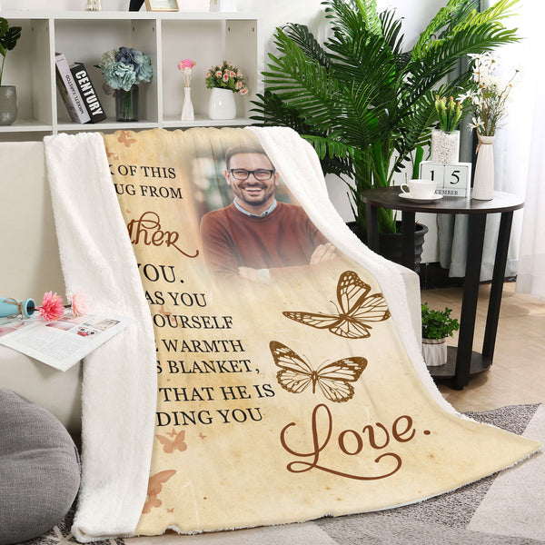 Brother Memorial Blanket - Hug from Brother in Heaven Butterfly Fleece Blanket Personalized Memorial Sympathy Gift for Loss of Brother In Loving Memory of Brother in Heaven - JB271