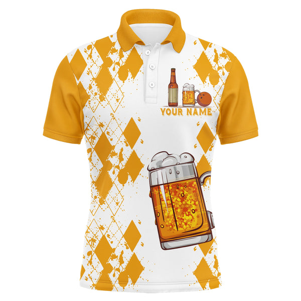 Funny Beer Bowling Men Polo Shirt, Personalized Team Short Sleeves Men Bowlers Jersey NBP18