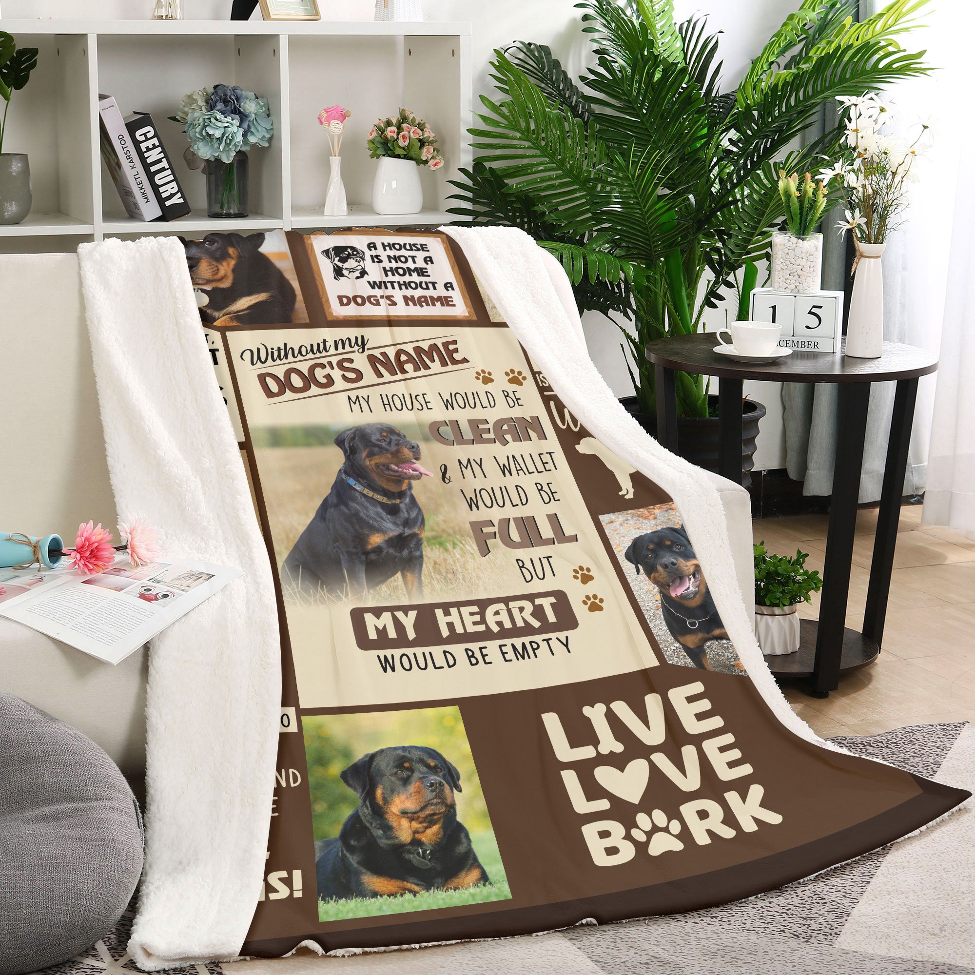 Personalized Dog Blanket| Funny Rottweiler Fleece Blanket for Dog Lover Gift for Dog Mom Dog Dad| Without My Dog My Heart's Empty Rottweiler Blanket for Rottweiler Lover| JBD335