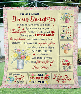 Letter Blanket To My Dear Bonus Daughter From Bonus Mom - Always Be My Daughter Floral Fleece Blanket Gift for Bonus Daughter for Birthday Christmas Thanksgiving - JB249