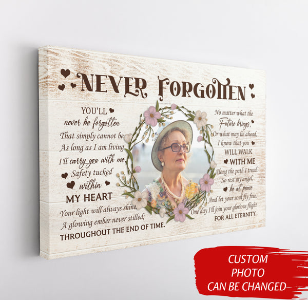 Personalized Memorial Gifts Rememberance Sympathy Canvas for Loss of Loved One Never Forgotten VTQ02