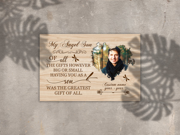 My Angel Son Canvas| Personalized Son Memorial Canvas| Son Memorial Canvas, Memorial Gift, Son Remembrance| Sympathy, Bereavement Gift, Son in Memory| T1091