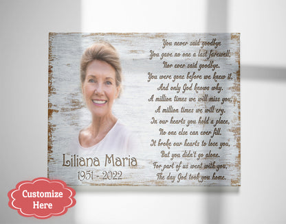 Sympathy gift for loss of loved one, Never said Goodbye canvas/poster for loss of Father Mother - VTQ175