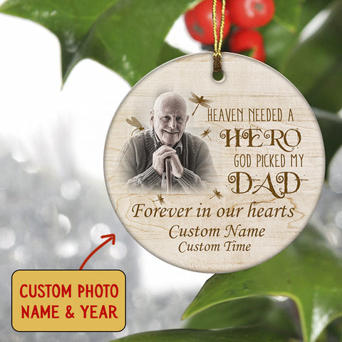 Memorial Circle Ornament - Forever In Our Heart Ornament Custom Dad Photo Father Memorial Gift Sympathy Gift for Loss Father In Loving Memory of Dad Father Remembrance Canvas - JOR38