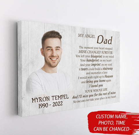 Personalized Dad Memorial Canvas, Dad in Heaven Photo Frame, Bereavement Gift for Loss of Father N2675