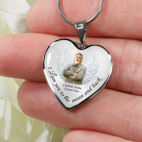 Customized Memorial necklace with photo| I love you to the moon| Rememberance jewelry loss gift NNT27