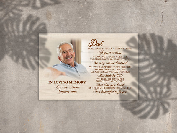 Dad Memorial Canvas| Personalized Photo| Too Beautiful to Forget| Dad Remembrance, In Heaven Father Memorial| Sympathy Gift, Memorial Gift for Loss of Father, In Memory of Dad| N2373