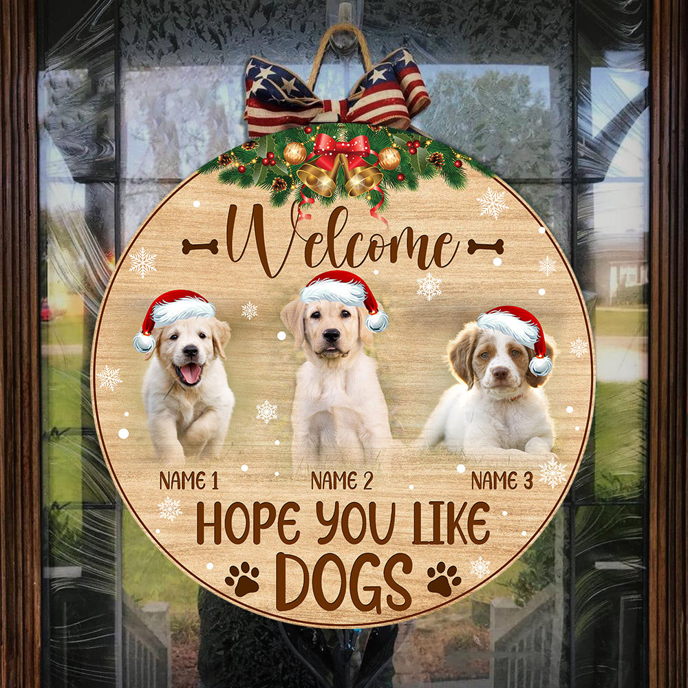 Custom Dog Welcome Sign, Personalized Christmas Wooden Door Hanger for Dog Owners, X-mas Dog Sign Decor| NDH08