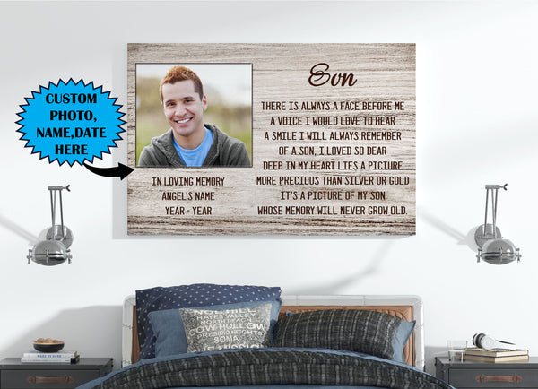 Son Remembrance| Personalized Memorial Canvas| Son Memorial Canvas, Memorial Gift for Loss of Son, Loss of Child| Sympathy, Bereavement Gift, Son in Memory| N2345