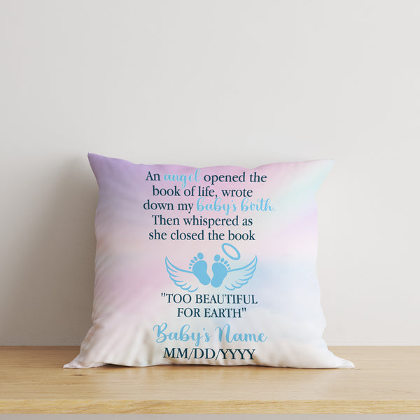Baby Memorial Pillow, Sympathy Gift for Loss of Child in Heaven, Angel Baby 1-sided Print Pillow NPL180