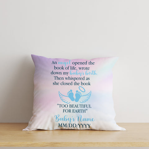 Baby Memorial Pillow, Sympathy Gift for Loss of Child in Heaven, Angel Baby 1-sided Print Pillow NPL180