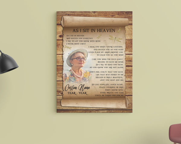 As I Sit in Heaven Personalized Memorial Gifts for Loss of Loved one, Sympathy Canvas for Loss of Father Mother VTQ118