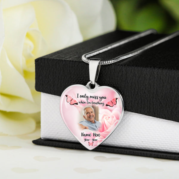 Memorial necklace with picture| I only miss you| Rememberance jewelry gift for loss Mom Dad Son NNT31