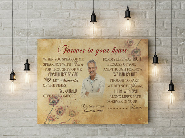 Personalized Memorial Canvas| Forever In Your Heart| Custom Sympathy Canvas Bereavement Gift for Loss of Loved One in Heaven JC251 Myfihu