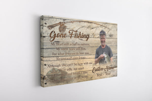 Gone Fishing Memorial Canvas, Personalized Fishing in Heaven Memory Plaque Bereavement Sympathy Gift N2700