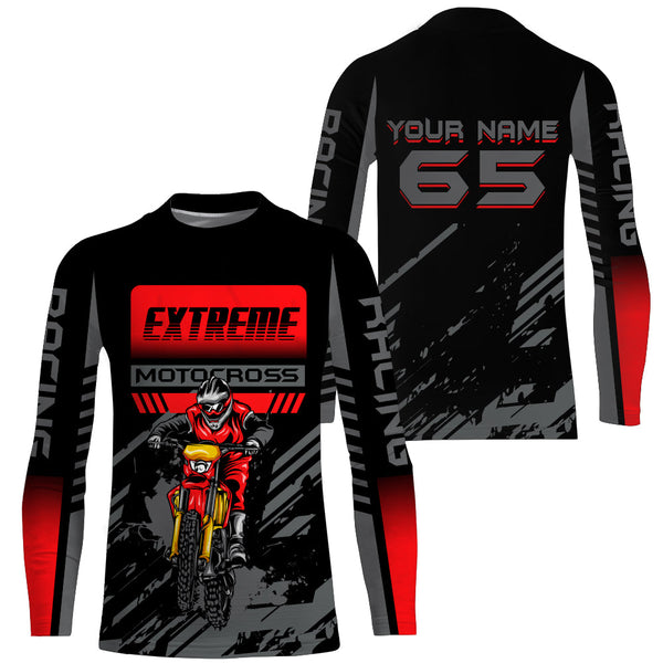 Extreme Custom MX Jersey UPF30+ Red Dirt Bike Shirt Men Women Youth Long Sleeve Motocross Off-Road PDT467