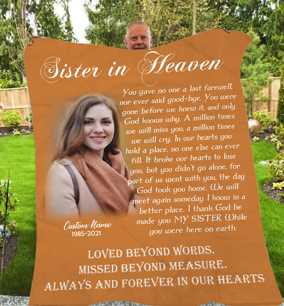 Sister Memorial Blanket - Sister in Heaven Fleece Blanket Customized Memorial Gift for Loss Sister Sympathy Gift In Loving Memory of Sister Remembrance Blanket - JB256