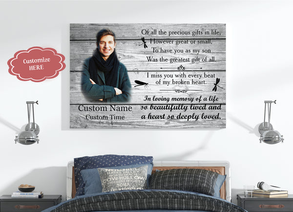 Sympathy gift for loss of Brother Son, Brother memorial gifts, Bereavement Remembrance Condolence Canvas - VTQ155